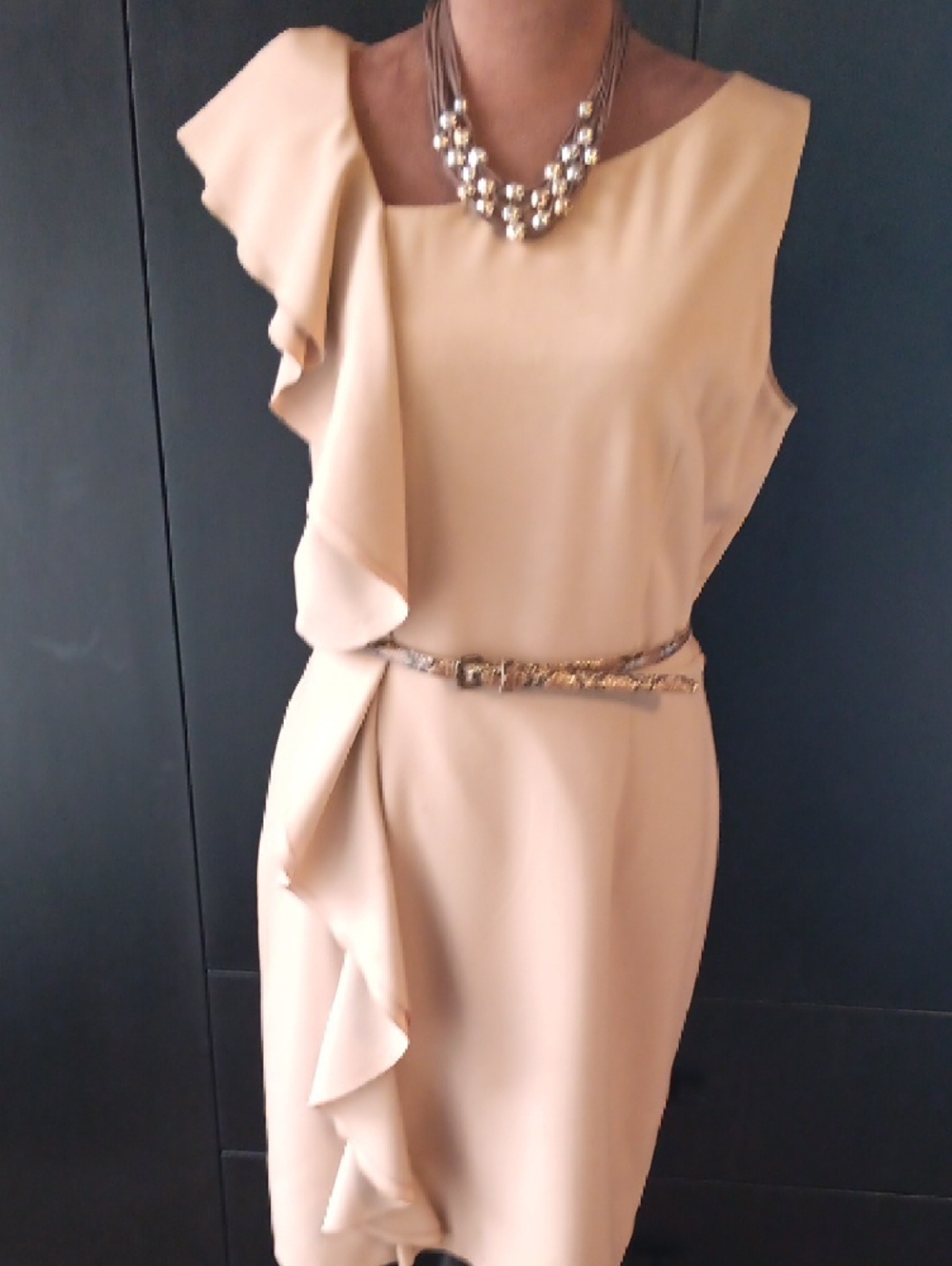 Calvin Klein Beige Ruffle Midi Dress - Picture 3 of 6